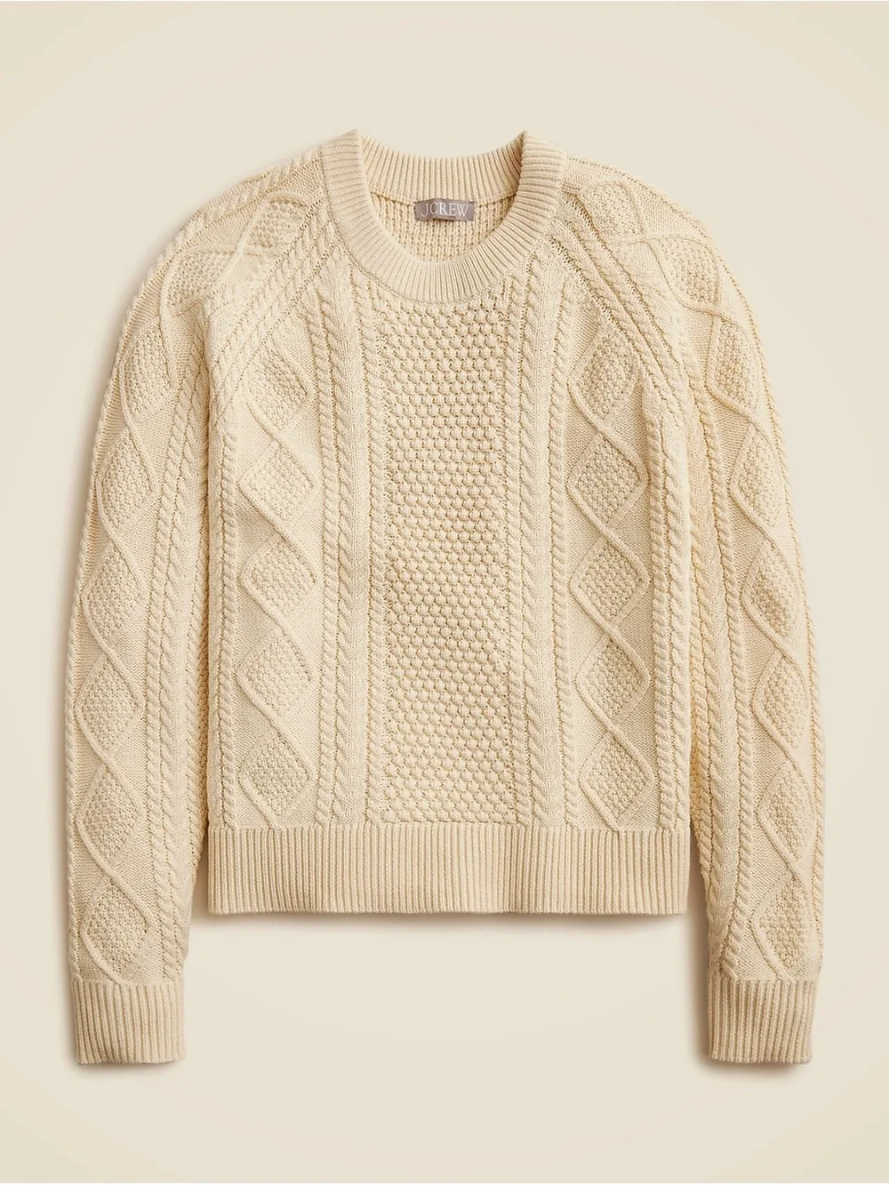 J. Crew Cream Cable Knit Crewneck Sweater
